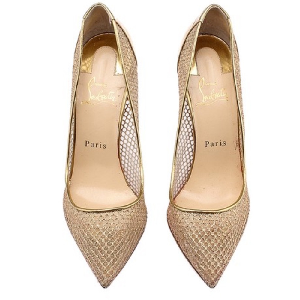 Gold Follies resille 100mm fishnet pumps size 39